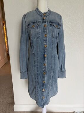 White House Black Market Light Blue Denim Button-Down Midi Dress